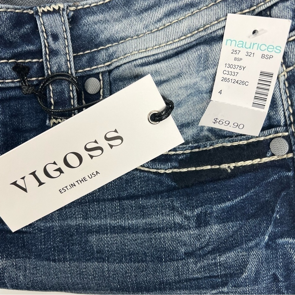 NWT VIGOSS HERITAGE FIT Women’s Blue Jean Capris Sz 4 Distressed Stretch Pockets - Picture 8 of 13